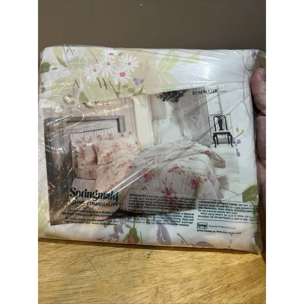 Vtg Springmaid Tranquility King Flat Sheet Rosewater Cottagecore Floral‎ Country